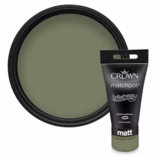 Crown Walls & Ceilings Khaki Green Matt Water Based Dispersion Paint Tester Sample 40ml