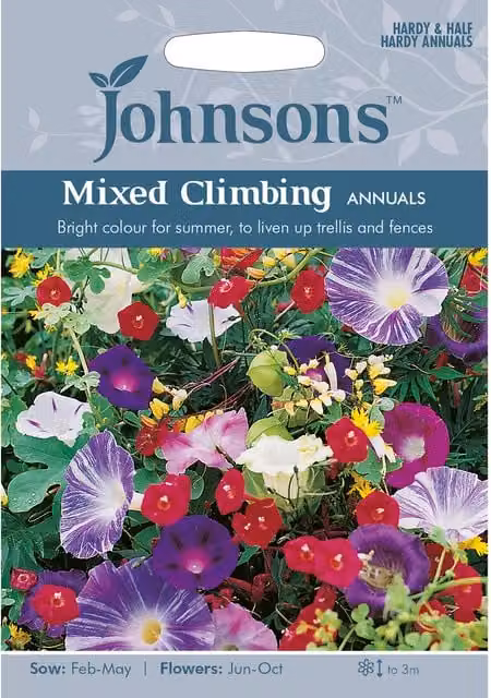 Johnsons Mixed Colour Climbing Annual Flower Seeds for Spring Ornamental Gardens