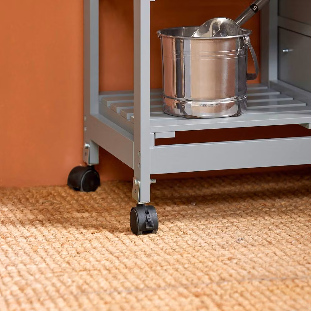 SoBuy Mobile Kitchen Trolley with 3 Drawers and Basket in Grey Country House Style – 4