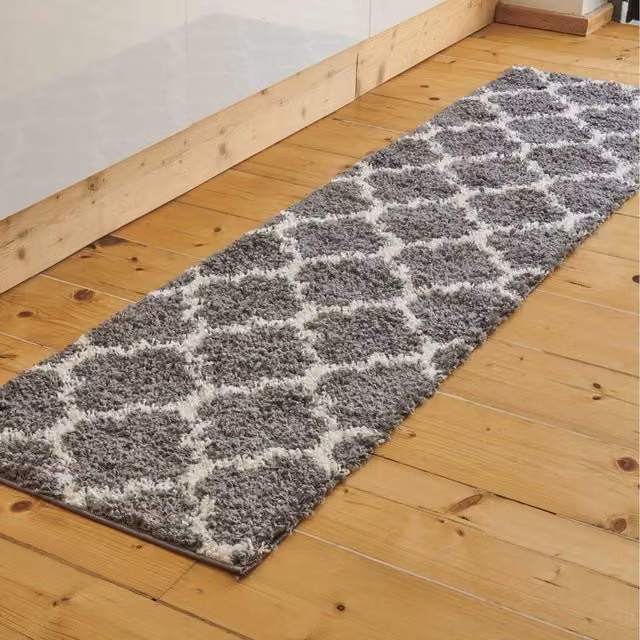 The Rug House Grey Trellis Shaggy Area Rug, W: 230 cm, D: 60 cm
