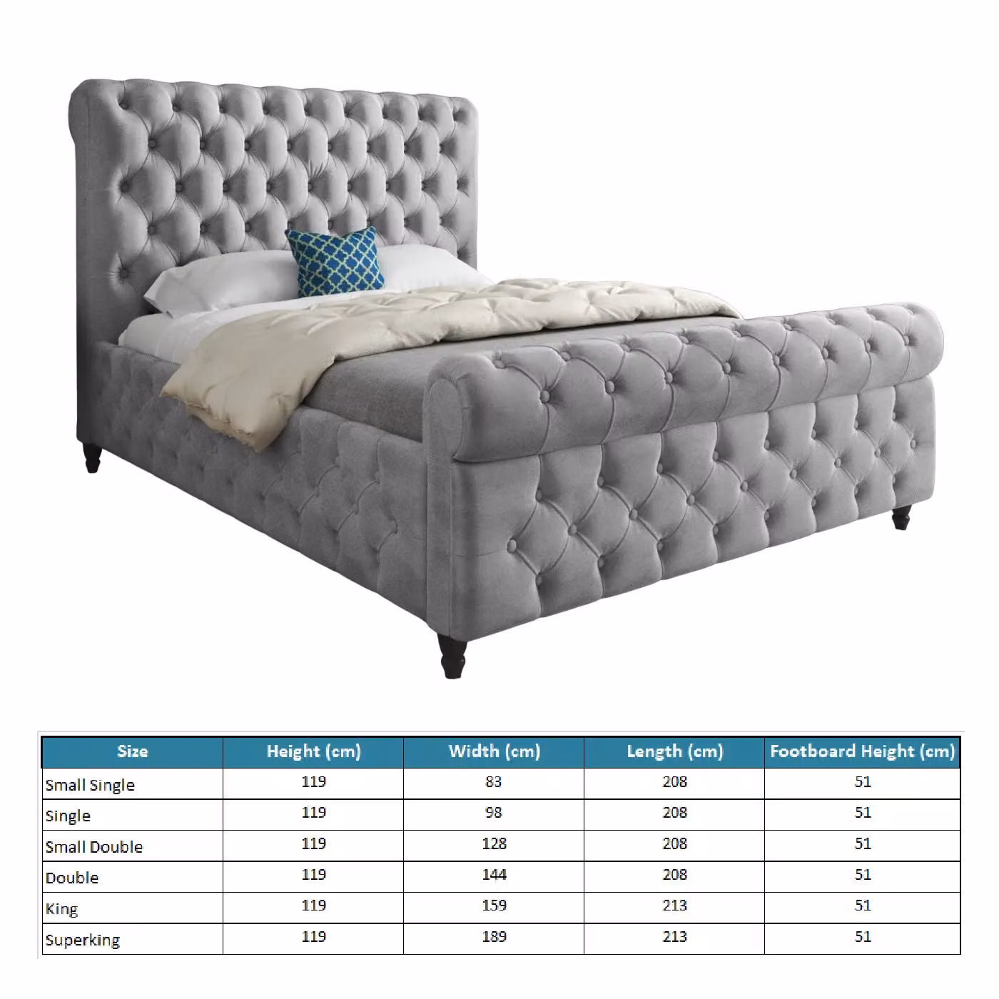 Casani Savana Sleigh Upholstered Soft Velvet Bed Frame in Grey, W/D/H: 144 x 140 x 200 cm – 4