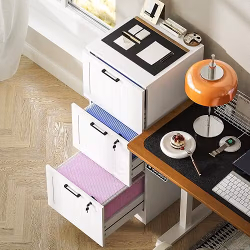 HOMCOM 3 Drawer Lockable File Cabinet in White for A4 and Letter Size Folders, W/D/H: 40 x 40 x 101 cm – 5