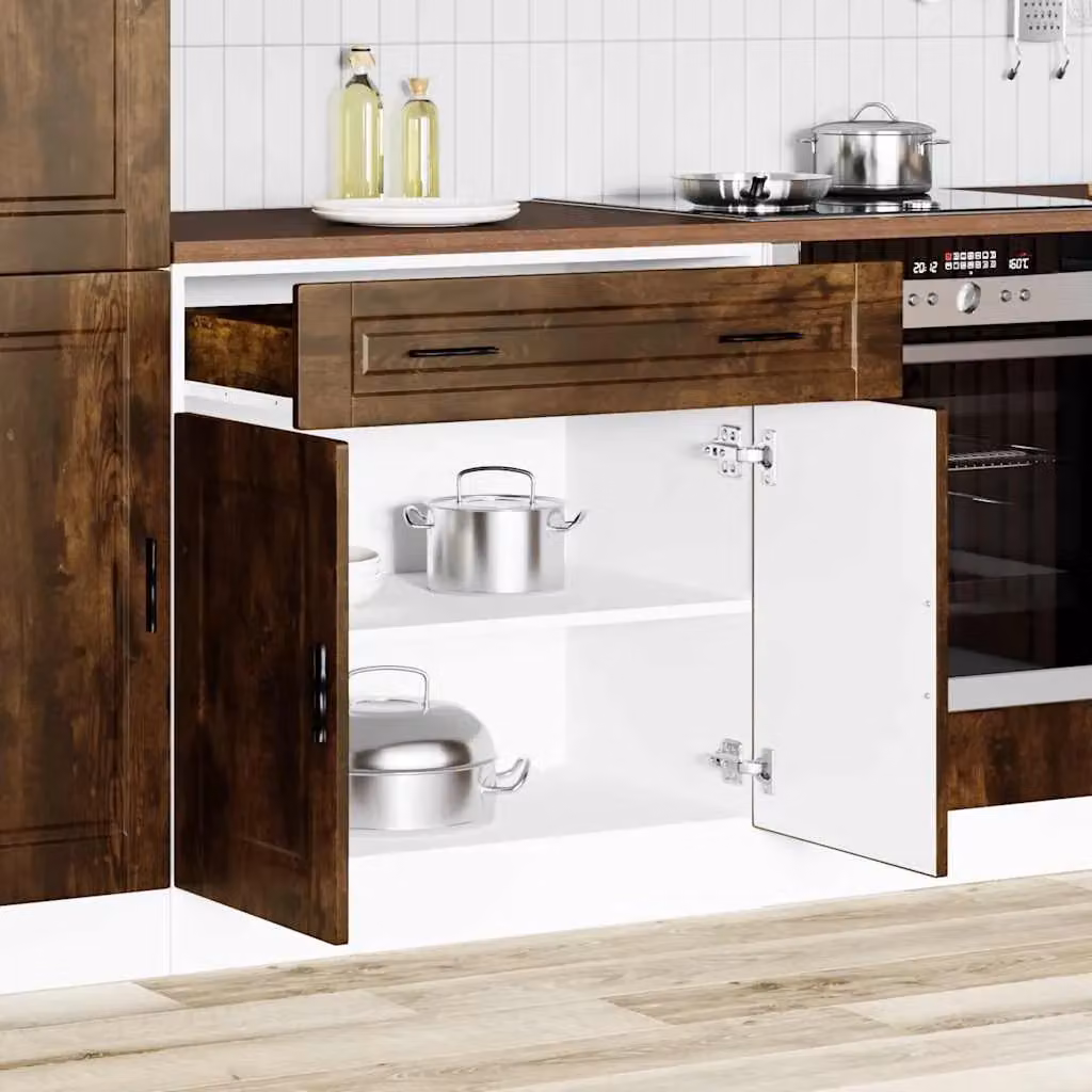 Berkfield Home Porto Smoked Oak Kitchen Base Cabinet in Brown – 2