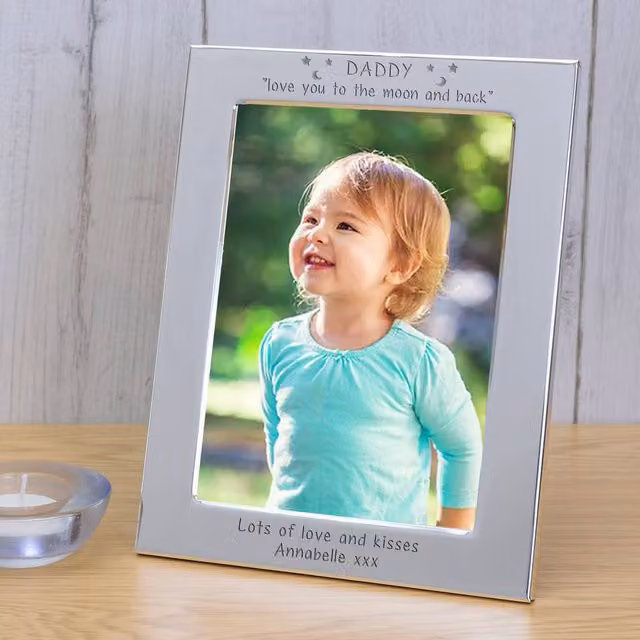 Uniqueful Men's Personalised Daddy Love You To The Moon Silver Plated Rectangular Tabletop Photo Frame, W/D/H: 18.5 x 13.5 x 1.0 cm