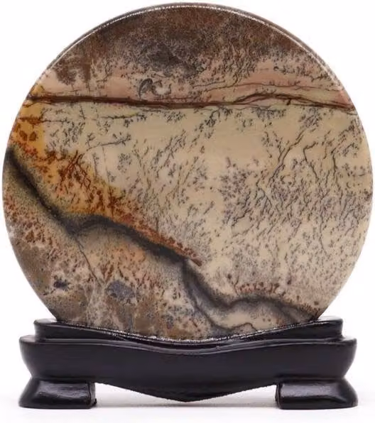 KDMD Guohua Natural Manganese Dendrite Art Picture Stone Disc, Multicolour, Diameter: 100 mm