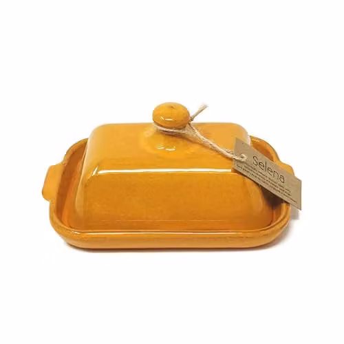 Verano Spanish Ceramics Selena Glazed Hand Dipped Ceramic Butter Dish, Orange, W: 13 cm, D: 20 cm, H: 4.5 cm – 2
