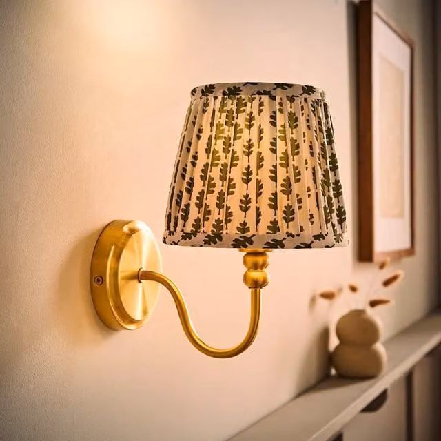 ValueLights Binky Rechargeable Wall Light with Green Fabric Shade in Brushed Gold