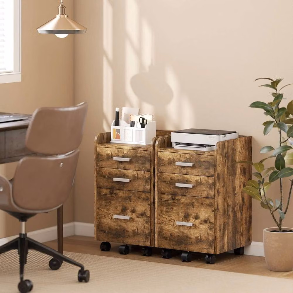 FORGEVIO Mobile Filing Cabinet with 3 Drawers in Brown – 4