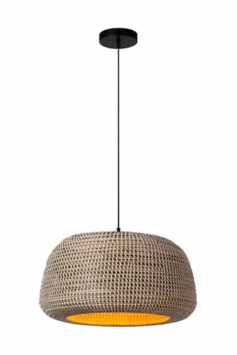 Lucide MADUKA Brown Rattan Pendant Light with E27 Bulb Socket – 1