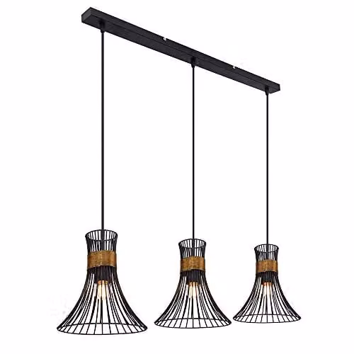 Netlighting Purra Bar Pendant Ceiling Light in Black and Gold Metal with 3x E27 Bulbs – 1