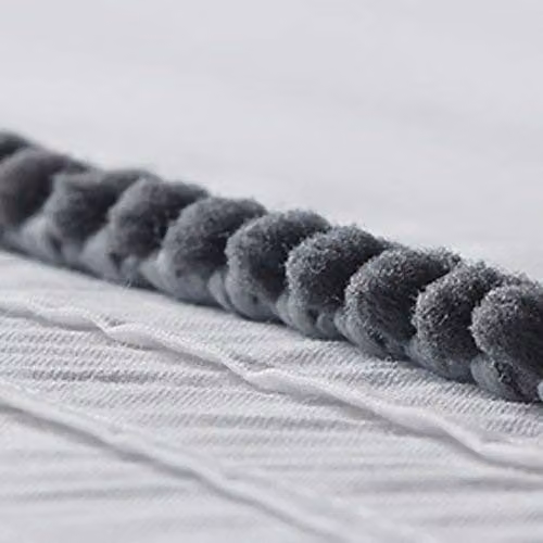 Serene Pom Pom Duvet Cover and Pillowcase Set in White and Grey, 200 x 200 cm – 3