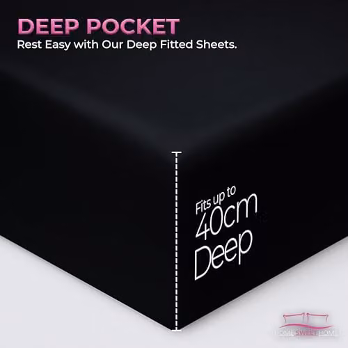 Snug City Luxury 200 Thread Count Cotton Fitted Sheet in Black, Super King, 40cm Extra Deep – 4