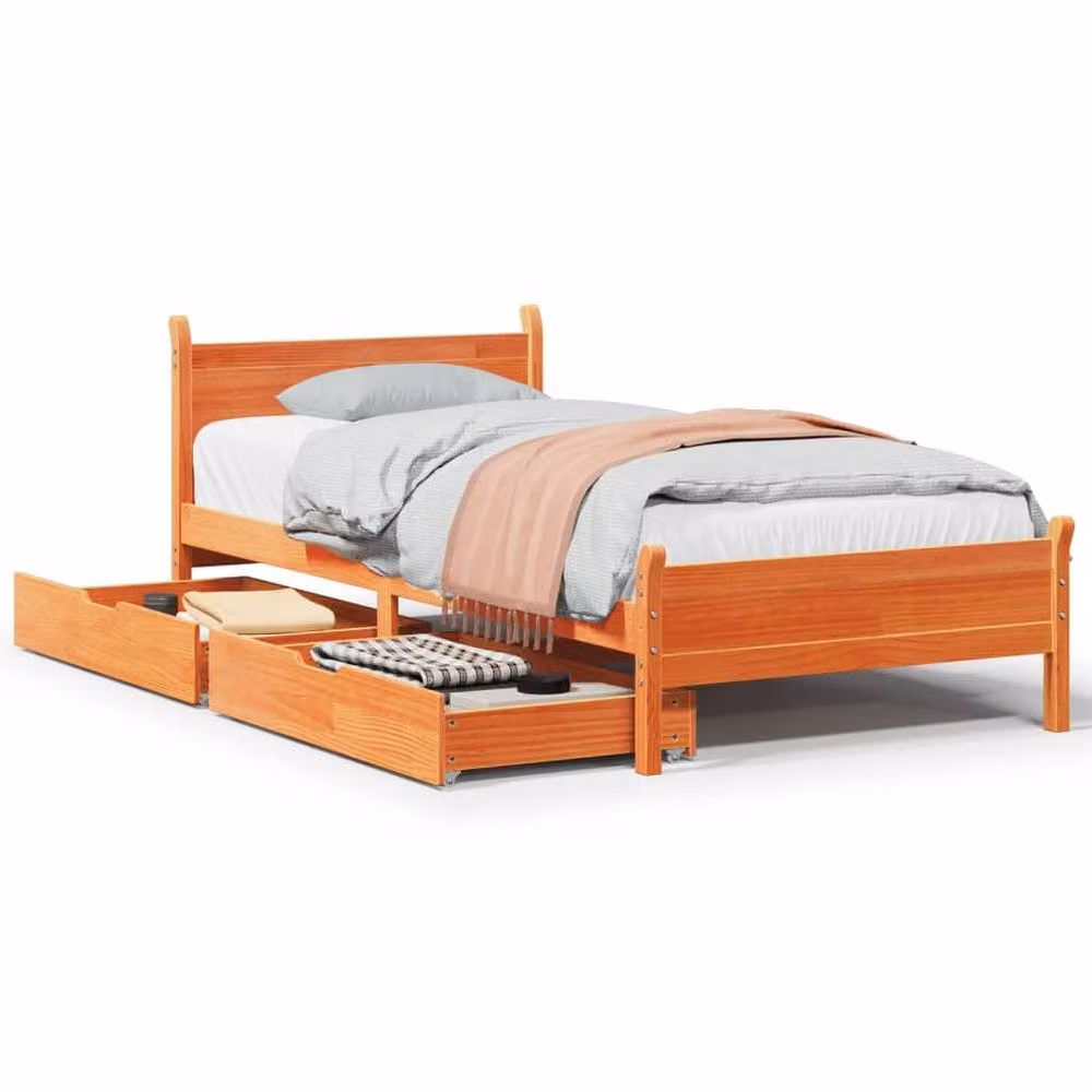 Berkfield Home Solid Wood Pine Bed Frame with Drawers, Wax Brown, W/D/H: 100 x 200 cm – 2