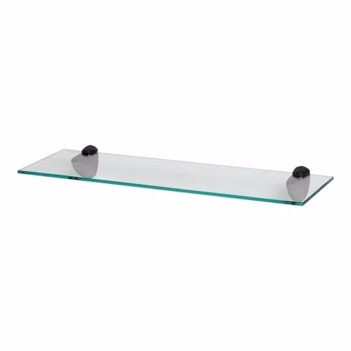 Harbour Housewares Floating Glass Bathroom Shelf, Black and Transparent, W: 60 cm, D: 13 cm, H: 1 cm