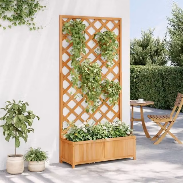 Berkfield Home Planter with Trellis in Light Brown Solid Wood Fir, H 180 x W 90 x D 35 cm – 1