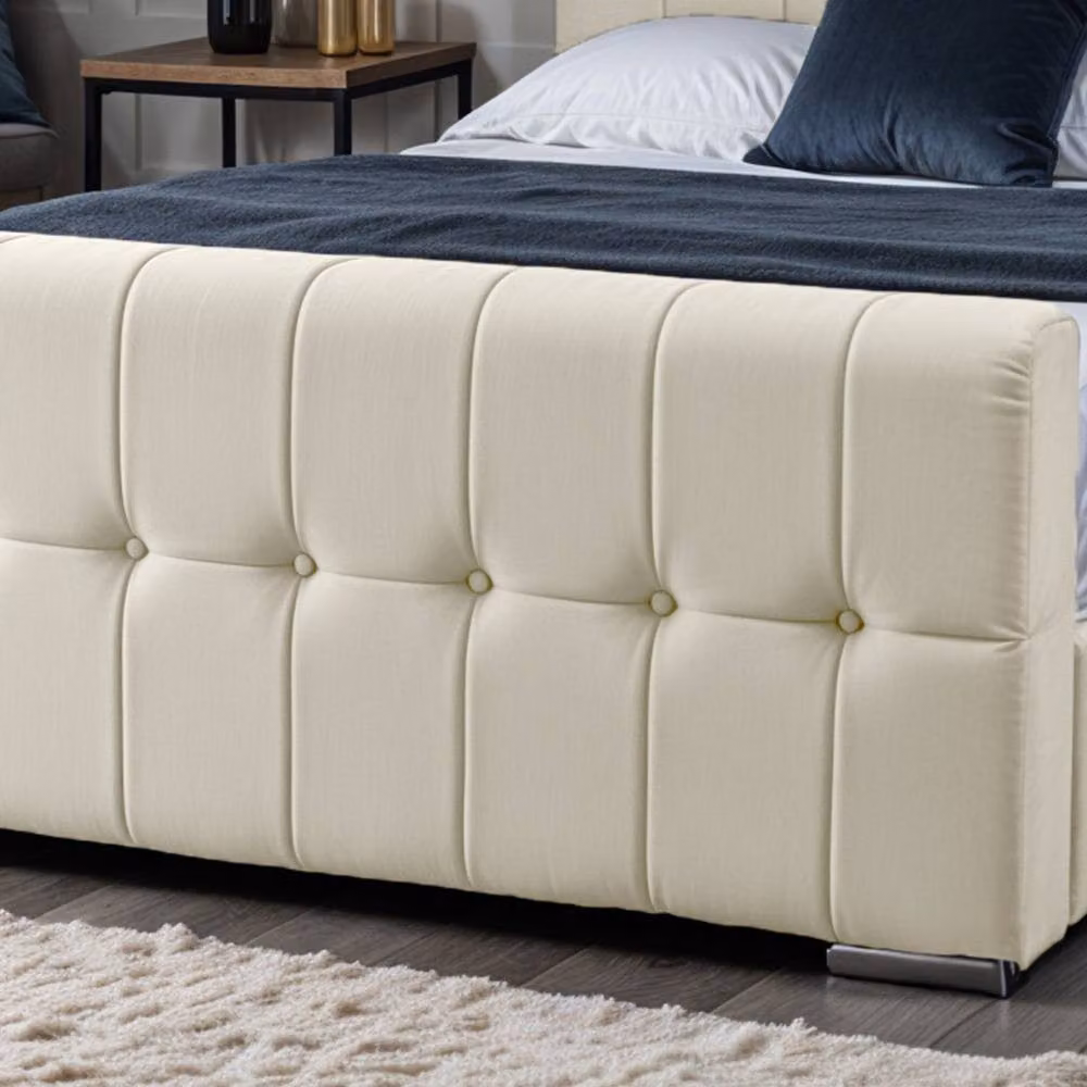 UK Bed Furniture Orlando Upholstered Bed with Flat Fixed Slats in Beige, Size: 200 x 200 cm – 3