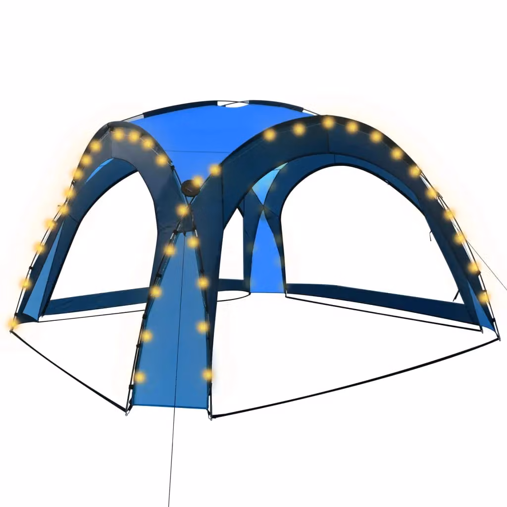 Berkfield Home Party Tent with LED and 4 Sidewalls, Blue, W: 3.6 m, D: 3.6 m, H: 2.3 m – 2