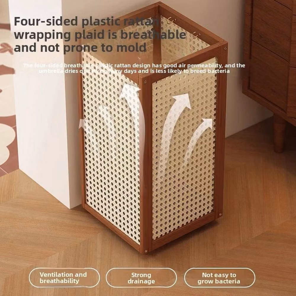 KORVIXA Free Standing Bamboo Umbrella Holder with Removable Tray in Brown – 3