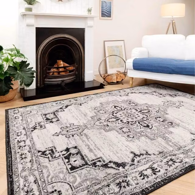 The Rug House Grey and Black Traditional Medallion Vintage Oriental Living Area Rug, Width: 230 cm