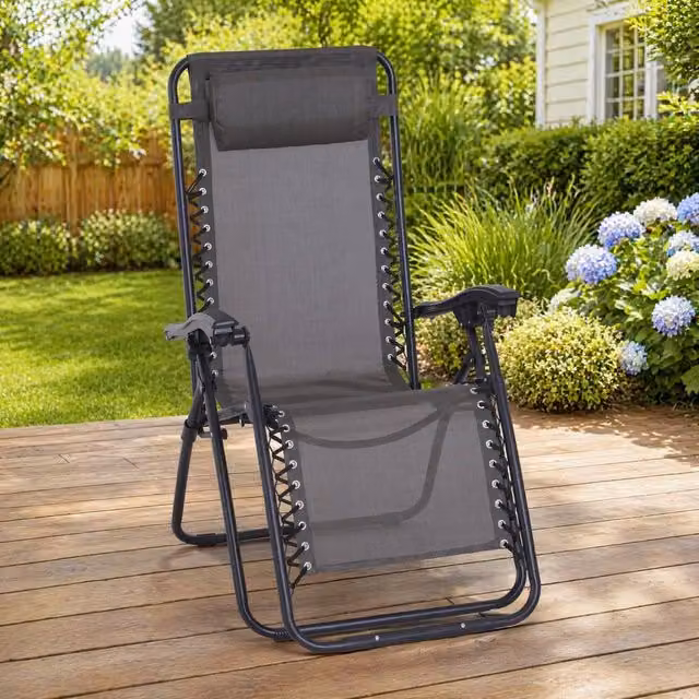 STILVORA Sun Lounger Recliner with Grey Textilene Fabric and Folding Metal Frame – 1