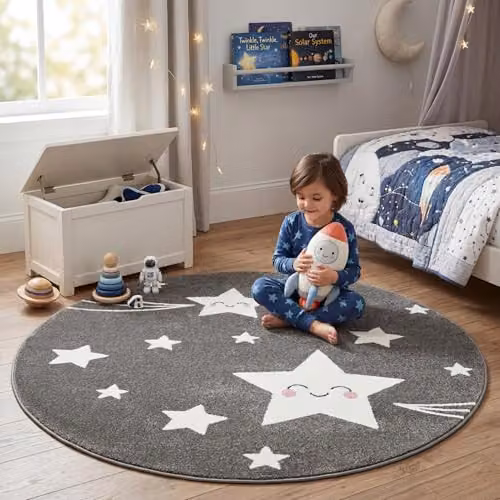 Bravich Grey Stars Round Kids Rug, Diameter: 120 cm – 9