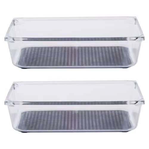 Orsina Set of Two Transparent Plastic Kitchen Organisers with Integrated Handles and Rubber Inserts, W/D/H: 20 x 15.24 x 15 cm – 1