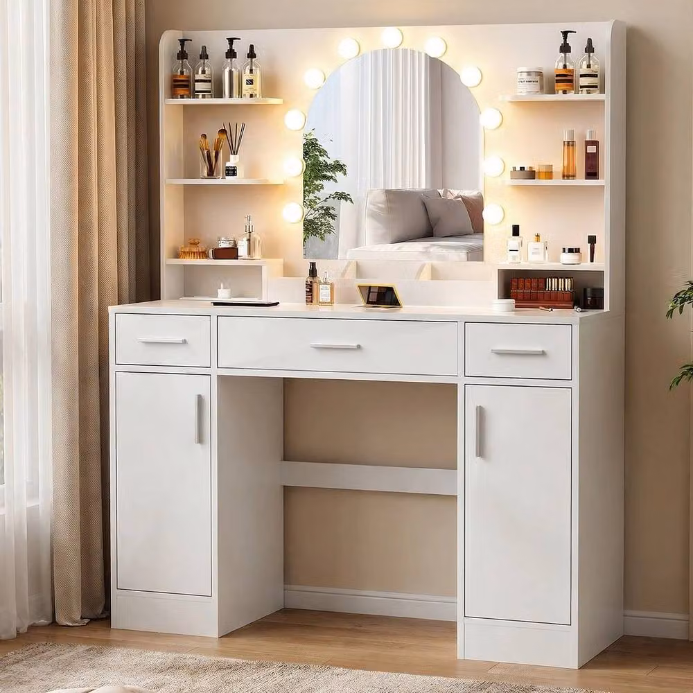 PAWNORA Large White Dressing Table with Hollywood LED Bulbs – 2
