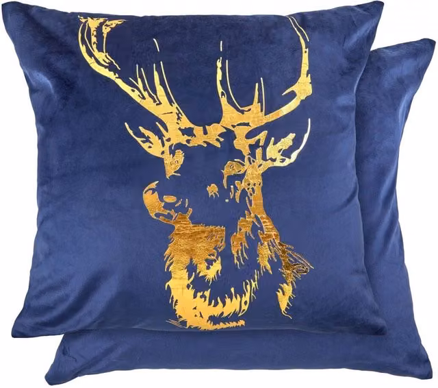 NewEdgeBlinds Stag Velvet Soft Plush Cushion Cover with Foil Print in Blue