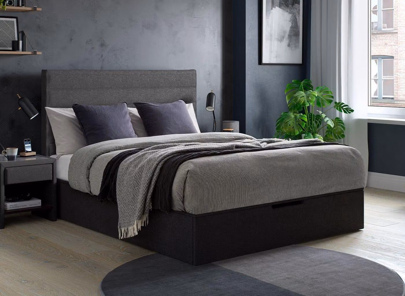 Dreams Lazy Day Set Grey Upholstered Fabric Spring Mattress