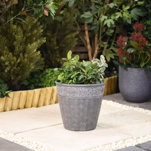 Garden Gear Damask Lead Effect Planters, Grey, Diameter: 28 cm (Pack of 2) – 2