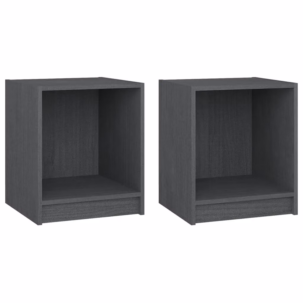 Berkfield Home Set of 2 Grey Solid Pinewood Bedside Cabinets, W/D/H: 35.5 x 33.5 x 41.5 cm – 2
