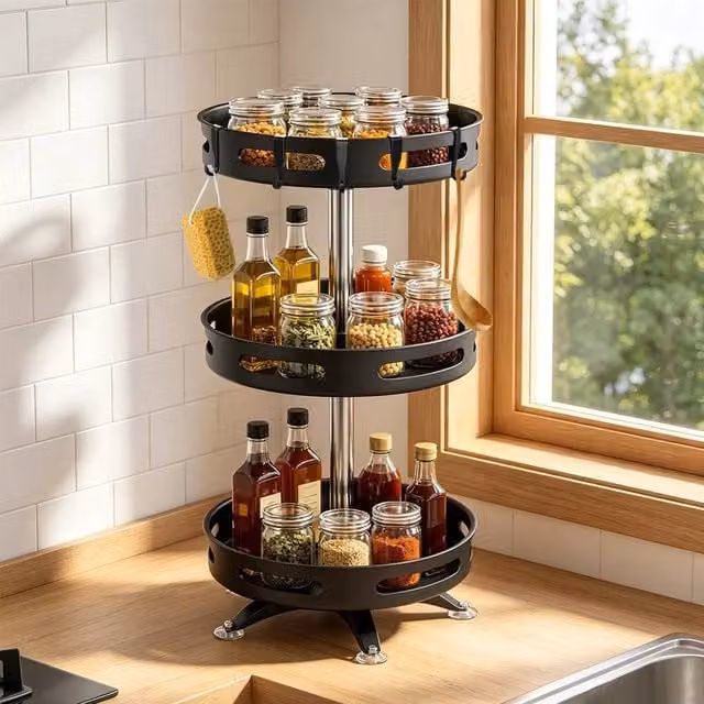 EONLION 3 Tier Rotating Metal Spice Rack in Black – 1
