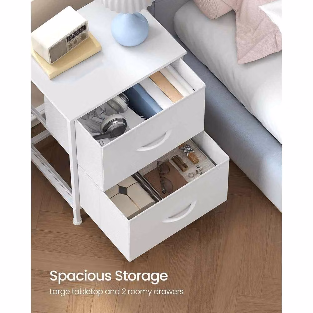 The Bazaarist Steel Bedside Table with 2 Drawers in Matt White – 4