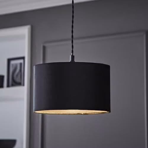 ValueLights Reni Modern Black Velvet Cylinder Drum Ceiling Lamp Shade, Width: 25 cm – 6