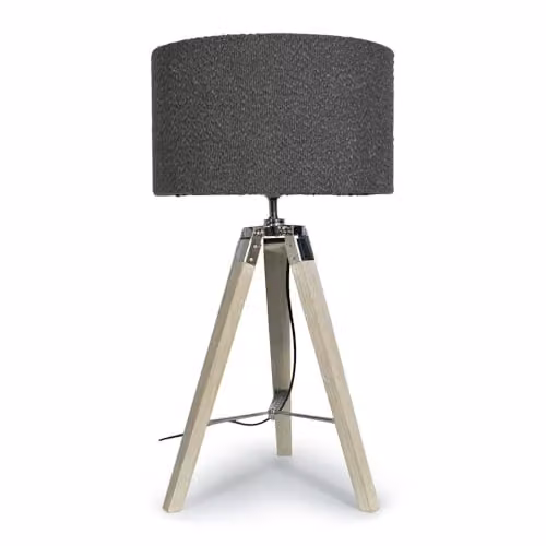 ValueLights Clipper Modern Wood and Chrome Tripod Table Lamp with Grey Boucle Cylinder Shade, Diameter: 35 cm, Height: 21 cm – 3