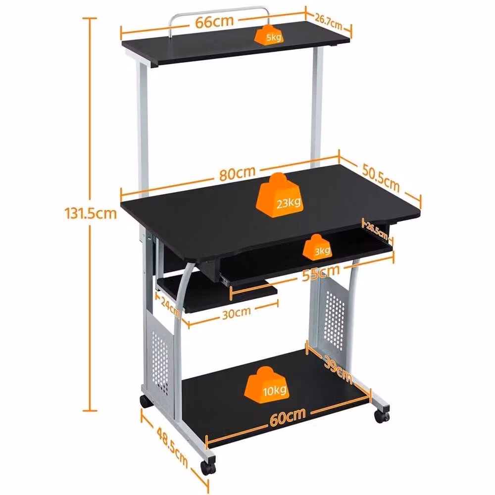 SPETLEK Modern Rolling Computer Desk with Shelves in Black and Silver – 2