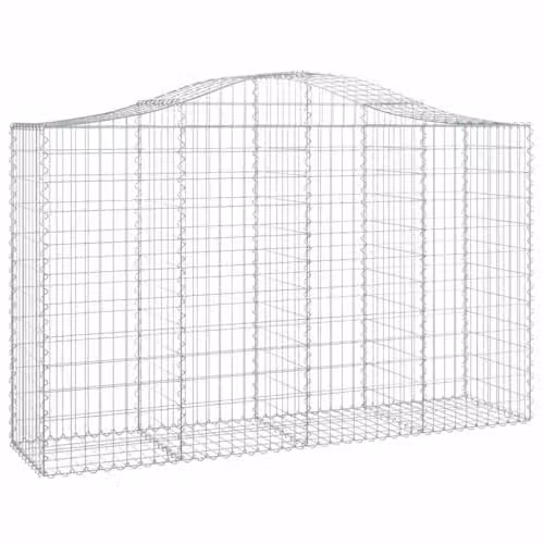 vidaXL Set of 10 Arched Gabion Baskets in Silver Galvanised Steel, W/D/H: 200 x 50 x 120/140 cm