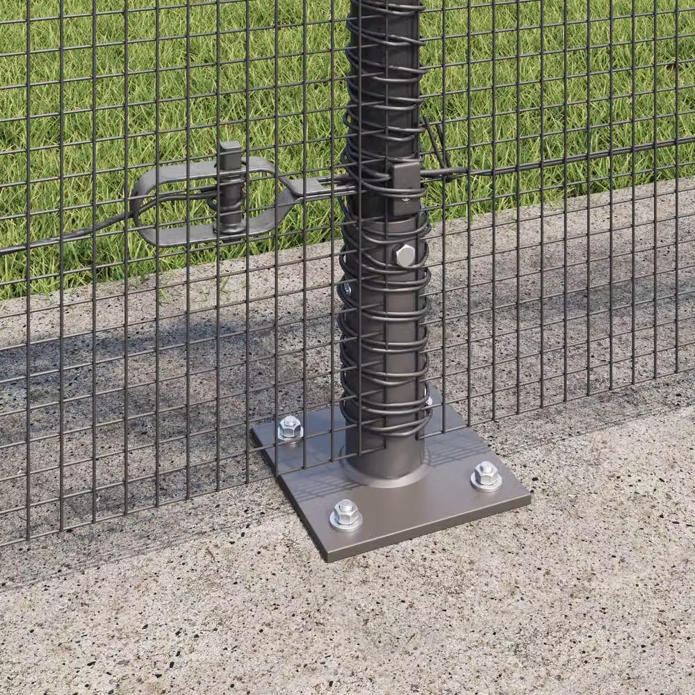 Berkfield Home Set of 2 Grey Metal and Concrete Round Mesh Fence Posts, W/D/H: 25 cm x 1 m – 3