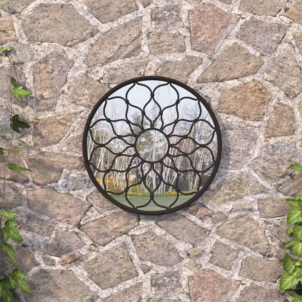 Berkfield Home Round Decorative Garden Wall Mirror in Black Metal, Diameter: 40 cm – 2