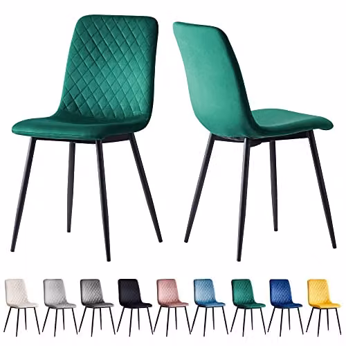 mcc direct Lexi Set of 2 Green Velvet Fabric Dining Chairs with Metal Legs – 1