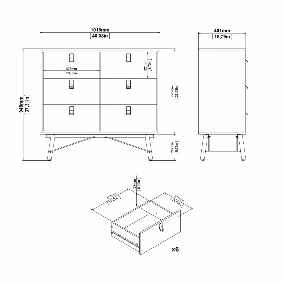 Furniture To Go Ry Double Chest of Drawers with 6 Drawers in Light Oak – 3