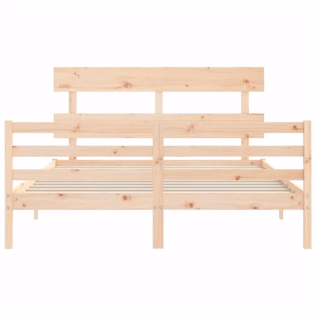 Berkfield Home Solid Wood Bed Frame with Headboard in Brown and Sand, W/D/H: 160 x 200 cm – 2