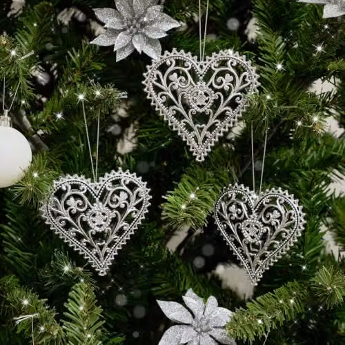 Melody Maison Set of 3 Silver Ornate Heart Christmas Baubles – 1