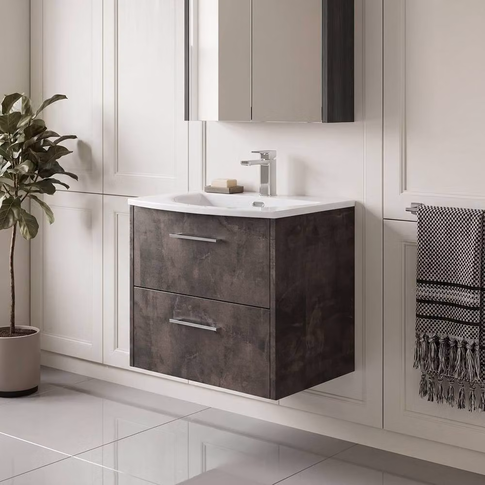 Balterley Winshill Contemporary 2 Drawer Wall Hung Vanity Basin Unit, Grey, Width: 60 cm – 2