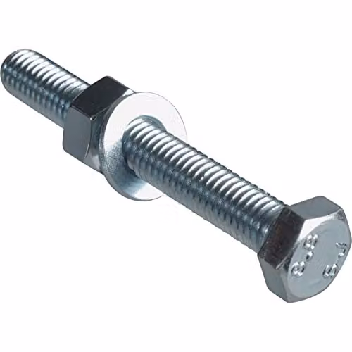 Forgefix Hex Steel Set Screws with Nuts and Washers, Silver, M8 x 60mm, Pack of 4