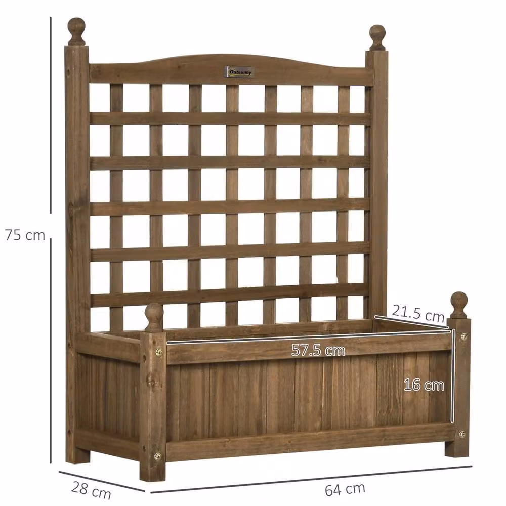 EONLION Brown Wooden Raised Garden Bed Planter with Trellis, W/D/H: 100 x 75 x 64 cm – 2