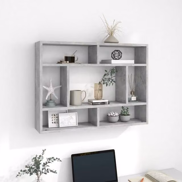 Berkfield Home Wall Mounted Modern Shelf in Concrete Grey, W: 75 cm, D: 16 cm, H: 55 cm