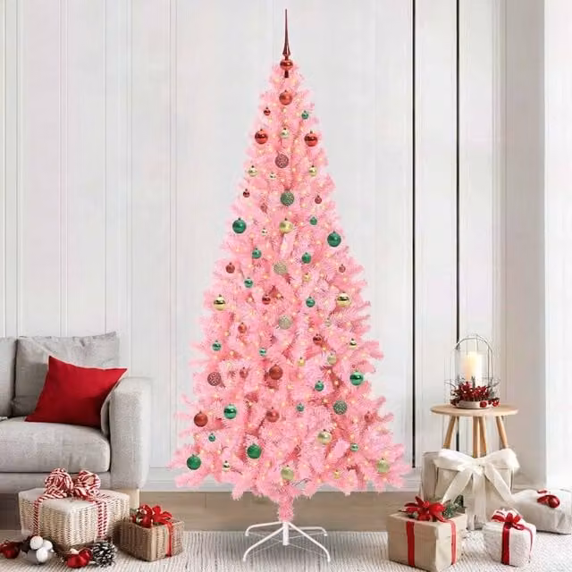 Berkfield Home Pink PVC Christmas Tree with 300 LEDs and Stand, Height: 240 cm