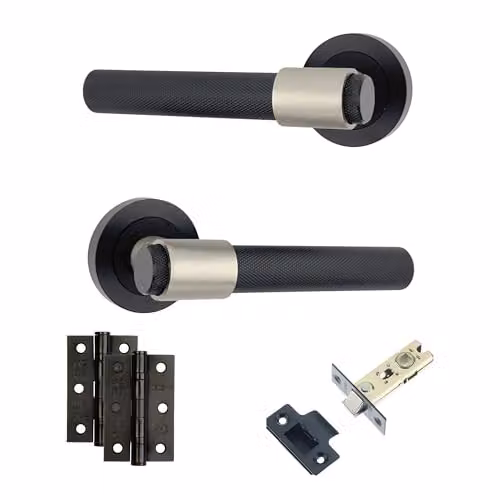 AXS Dakota Internal Door Handle Pair in Black with Rose and Concealed Fix for Wooden Doors and Standard UK Tubular Latches