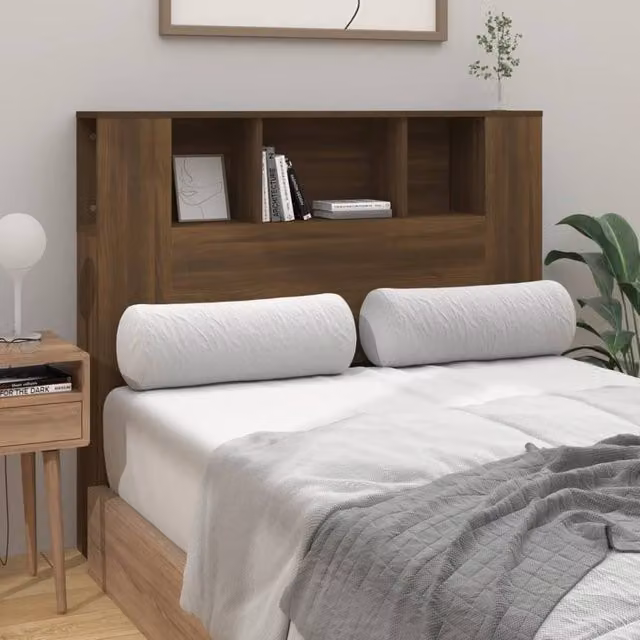 Berkfield Home Modern Headboard Cabinet in Brown Oak with Integrated Bedside Shelves, W/D/H: 120 x 18.5 x 104.5 cm – 1